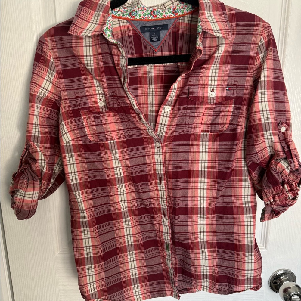 Tommy Hilfiger Burgundy and Gray Plaid women’s Shirt